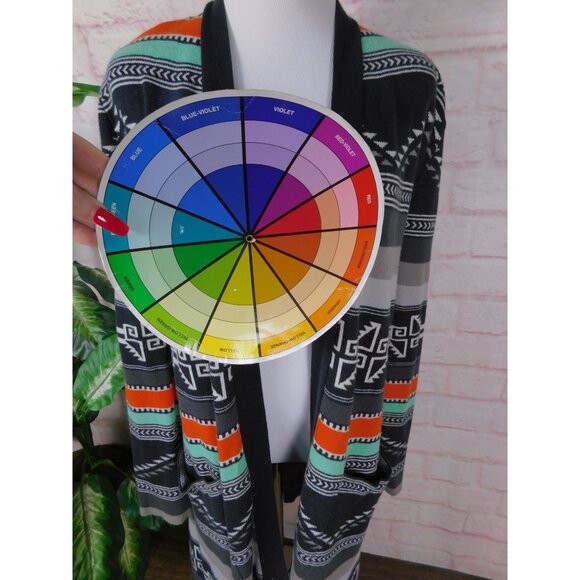 Billabong Knit Cardigan Boho Aztec Southwestern Open Front M - Picture 7 of 9